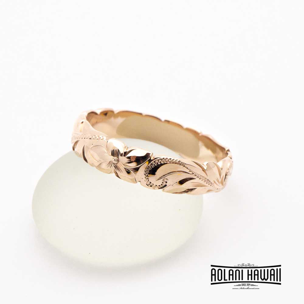 Handmade 14K Gold Traditional Hawaiian Ring (4mm Width Barrel)