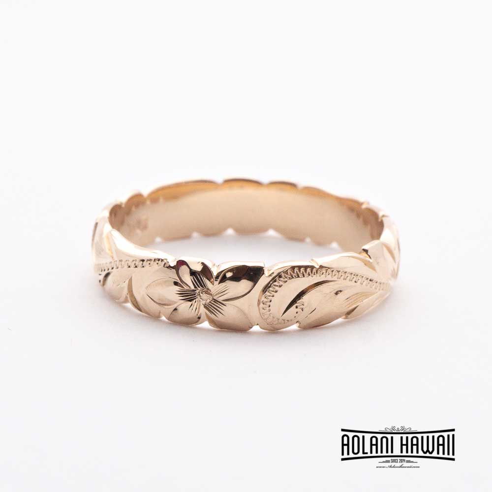 Handmade 14K Gold Traditional Hawaiian Ring (4mm Width Barrel)