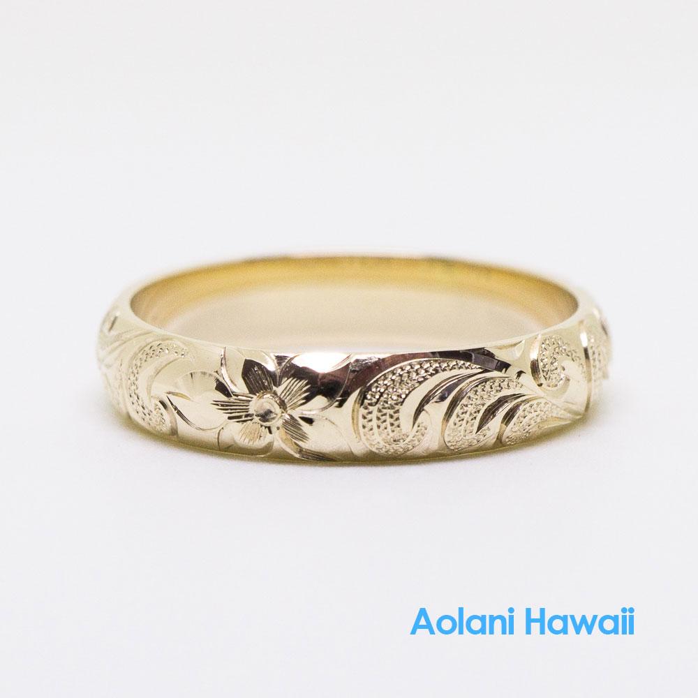 14K Gold Traditional Hawaiian Ring (4mm Width Barrel)