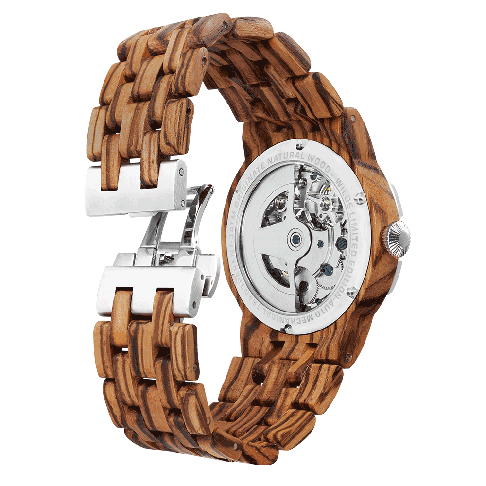 NEW Men s Dual Wheel Automatic Zebra Wood Watch Aolani Hawaii