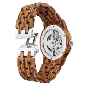 NEW - Men's Dual Wheel Automatic Zebra Wood Watch