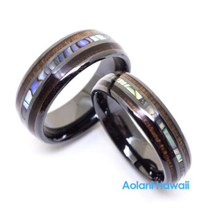 HI-Tech Ceramic Koa Wood Abalone Wedding Ring