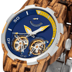 NEW - Men's Dual Wheel Automatic Zebra Wood Watch