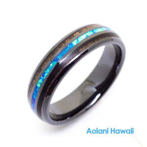 Opal HI-Tech Ceramic Koa Wood Wedding Ring