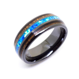 Opal HI-Tech Ceramic Koa Wood Wedding Ring