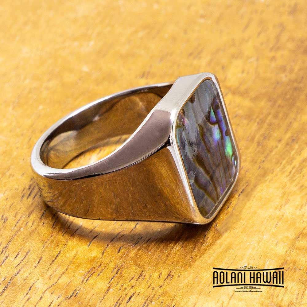 Square Abalone Tungsten Class Ring