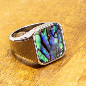 Square Abalone Tungsten Class Ring
