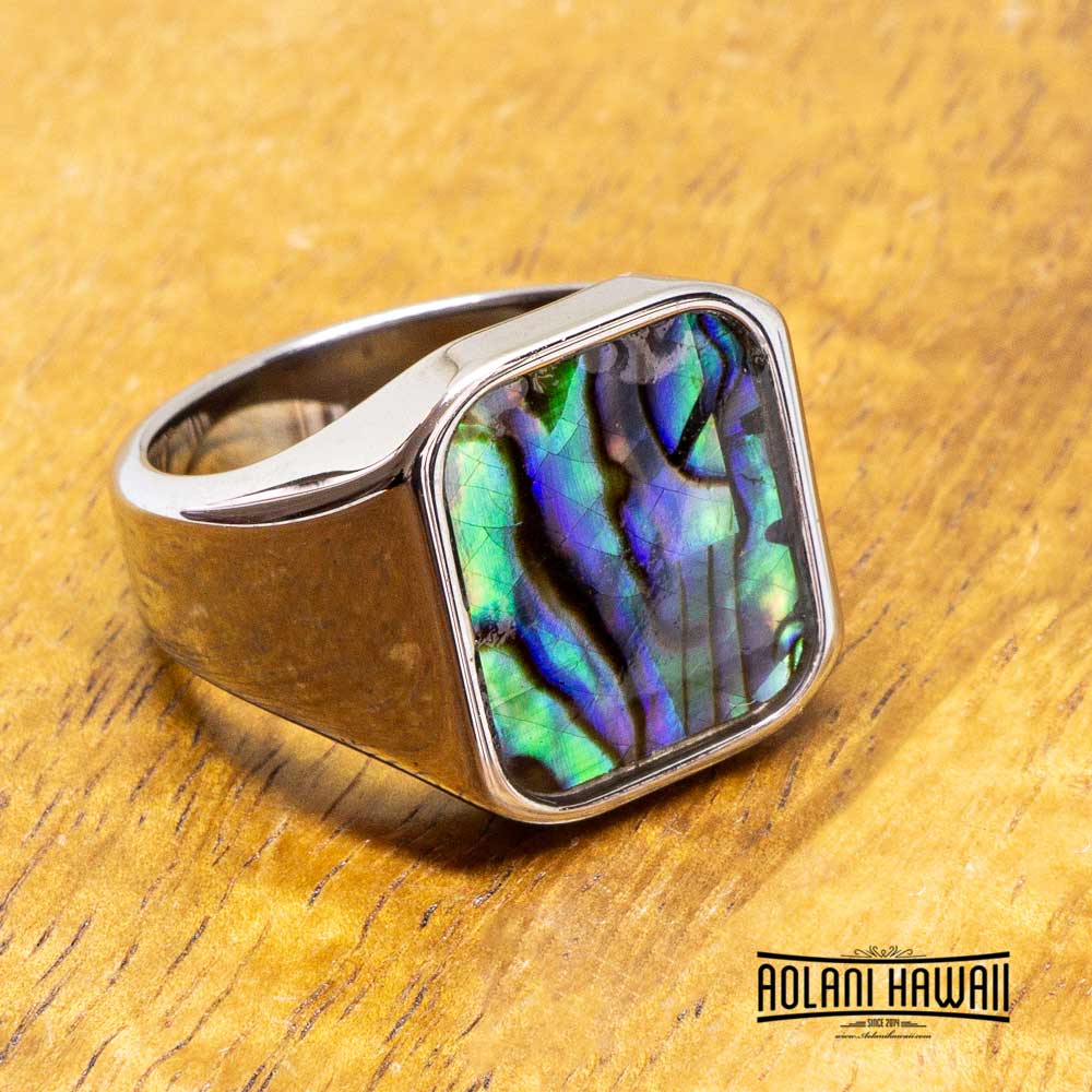 Square Abalone Tungsten Class Ring