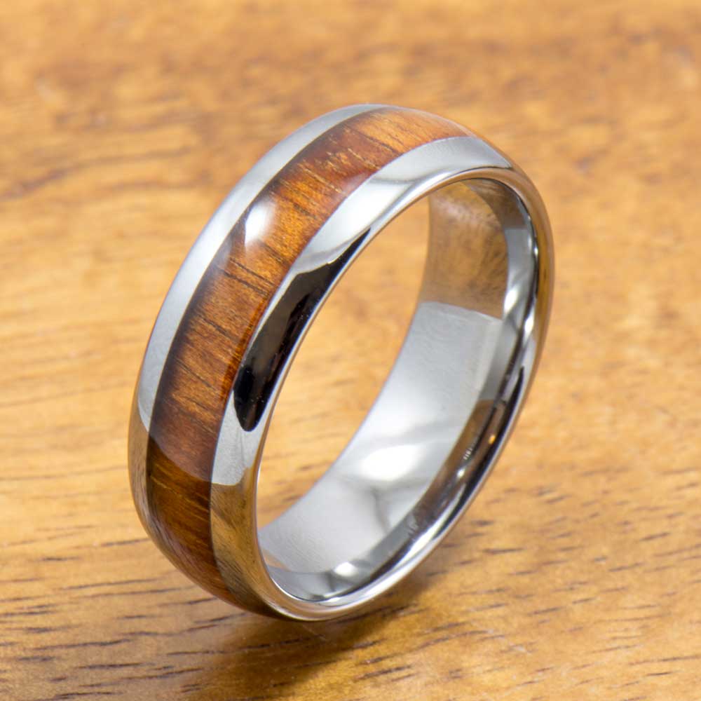 Hawaiian Koa Wood Tungsten Ring Handmade (6mm - 8mm width, Barrel style)