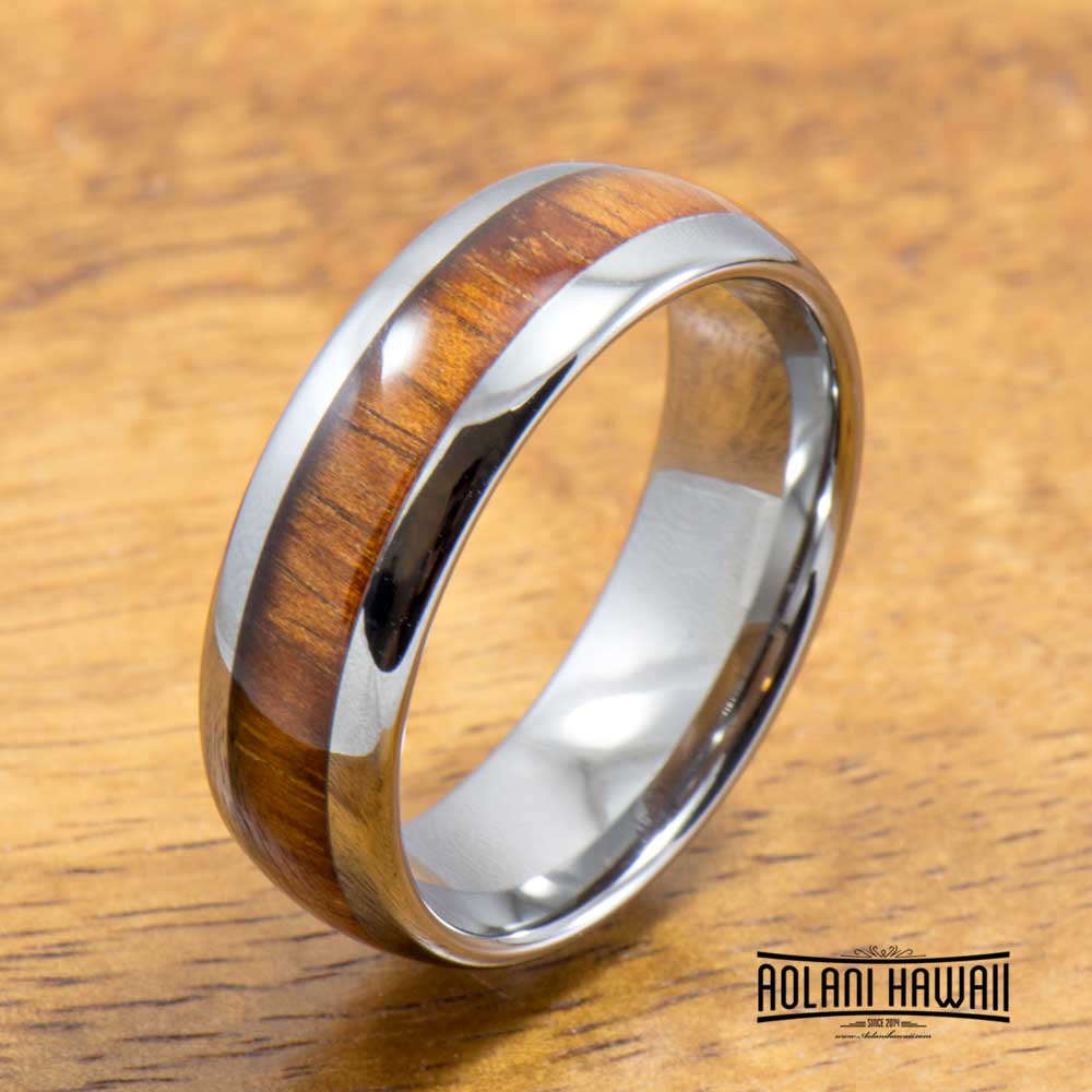 Hawaiian Koa Wood Tungsten Ring Handmade (6mm - 8mm width, Barrel style)