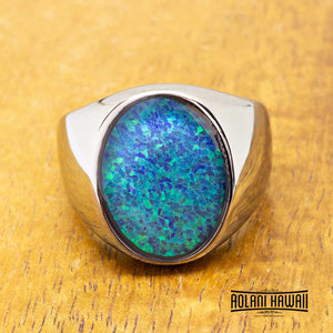 Oval Opal Tungsten Chrome Class Ring