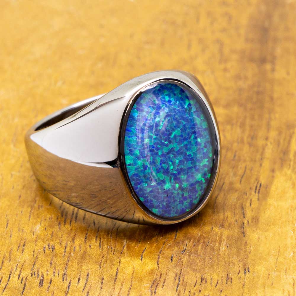 
            
                Load image into Gallery viewer, Oval Opal Tungsten Chrome Class Ring
            
        