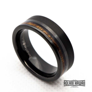 Koa wood Black Tungsten Ring with Brushed Satin Surface