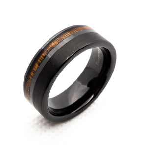 Koa wood Black Tungsten Ring with Brushed Satin Surface