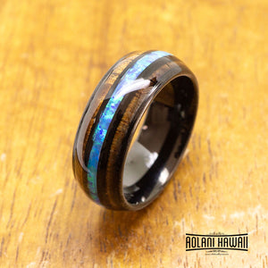 Opal Black Tungsten Ring with Koa Wood Inlay