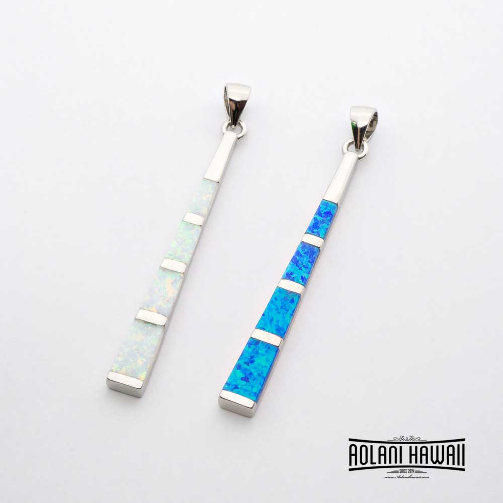 Blue White Opal Inlaid Sterling Silver Pendant