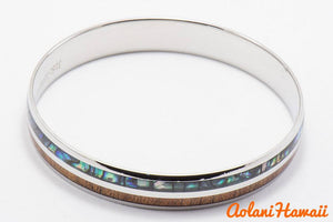 Abalone Koa Wood Bracelet handmade with Stainless Steel (6mm - 10mm width) - Aolani Hawaii - 3