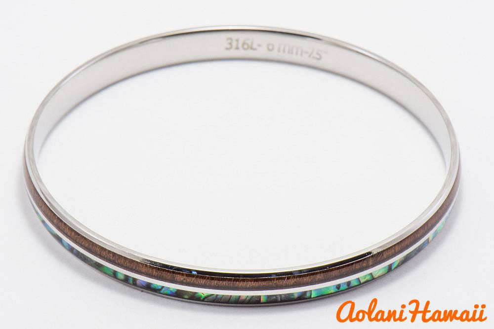Abalone Koa Wood Bracelet handmade with Stainless Steel (6mm - 10mm width) - Aolani Hawaii - 4