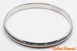 Abalone Koa Wood Bracelet handmade with Stainless Steel (6mm - 10mm width) - Aolani Hawaii - 5