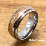 Hawaiian Koa Wood Inlay Tungsten Ring (6mm - 8mm Width, Barrel style) - Aolani Hawaii - 1
