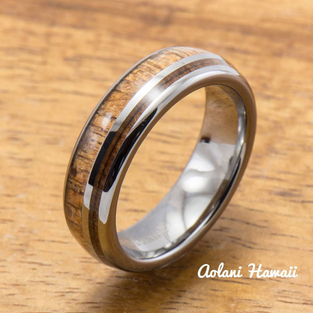 Koa WoodTungsten Wedding Band Set (6mm - 8mm Width) - Aolani Hawaii - 3