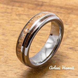 Koa WoodTungsten Wedding Band Set (6mm - 8mm Width) - Aolani Hawaii - 3