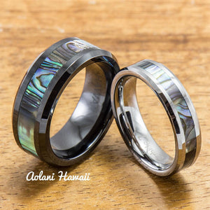 
            
                Load image into Gallery viewer, Black Ceramic and Tungsten Pair Rings (5mm &amp;amp; 8mm width) - Aolani Hawaii - 1
            
        
