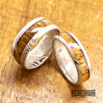 Damascus Steel Ring with Hawaiian Koa Wood (6mm - 8mm width, Barrel Style)