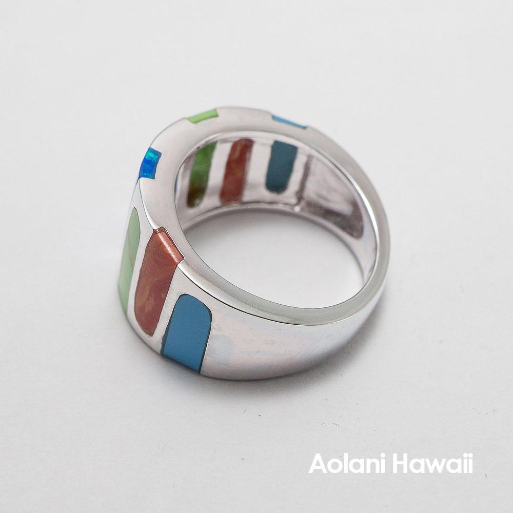 Sterling Silver Rainbow Mosaic Stone Inlay Ring