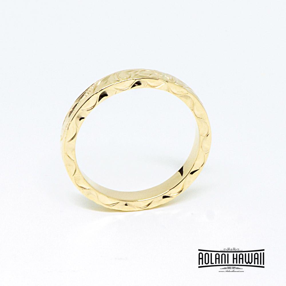 Traditional Hawaiian Hand Engraved 14K Gold Ring 3mm Width 2mm Thick F Aolani Hawaii