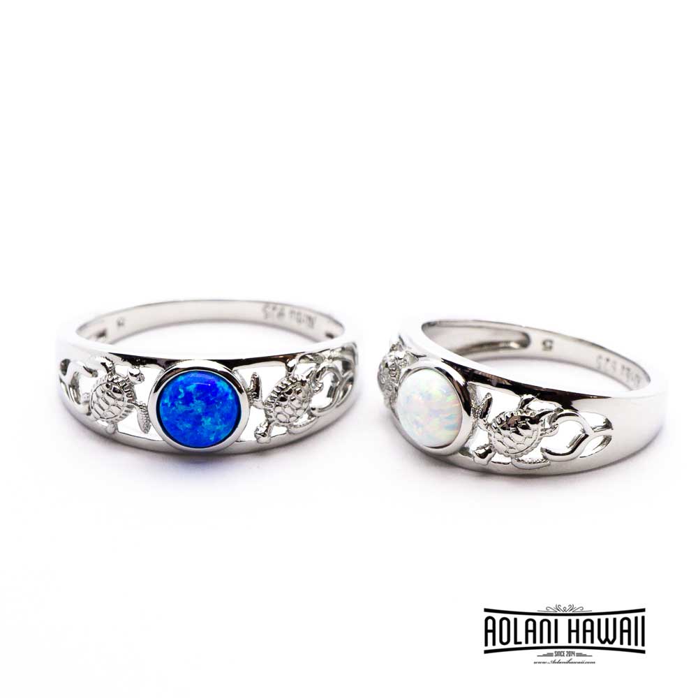 Honu Turtle Sterling Silver with Opal Stones Hawaiian Rings – Aolani Hawaii