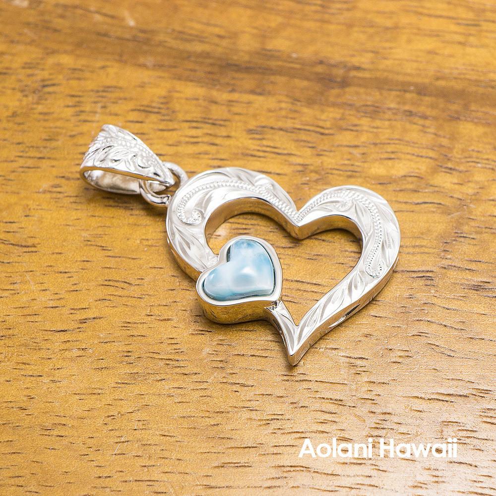 Sterling Silver Larimar Inlaid Heart Pendant