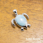 Silver Larimar Inlaid Turtle Honu Pendant