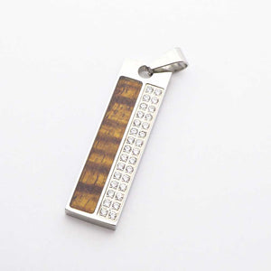 Stainless Steel Pendant with Hawaiian Koa Wood (10mm, CZ Stone, Free Stainless Chain included)