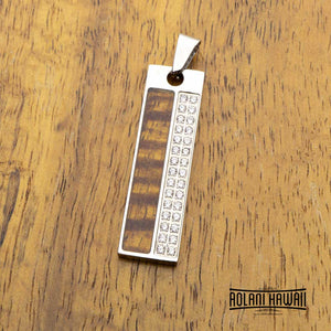 Stainless Steel Pendant with Hawaiian Koa Wood (10mm, CZ Stone, Free Stainless Chain included)