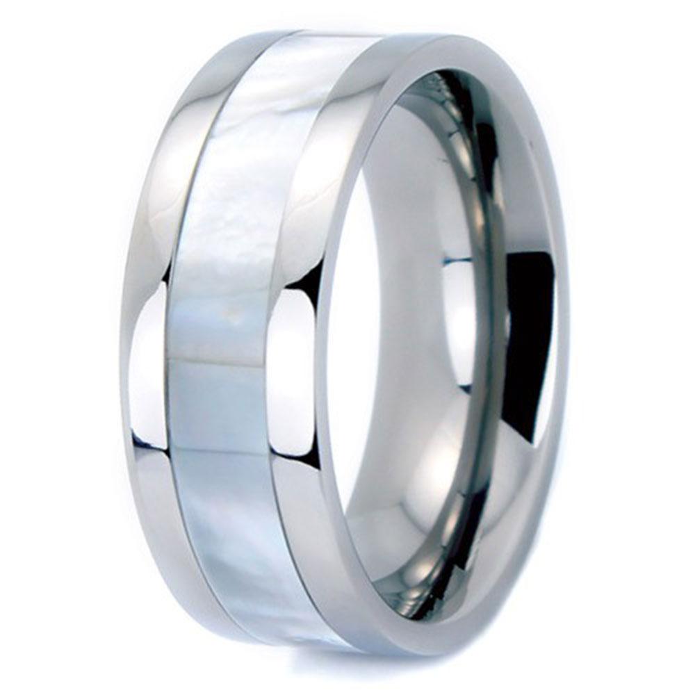 Pearl Inlaid Titanium Ring (8mm width, Flat Style)