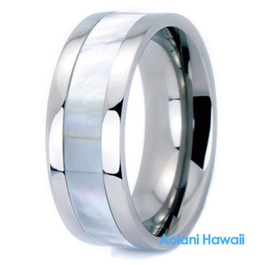 Pearl Inlaid Titanium Ring (8mm width, Flat Style)