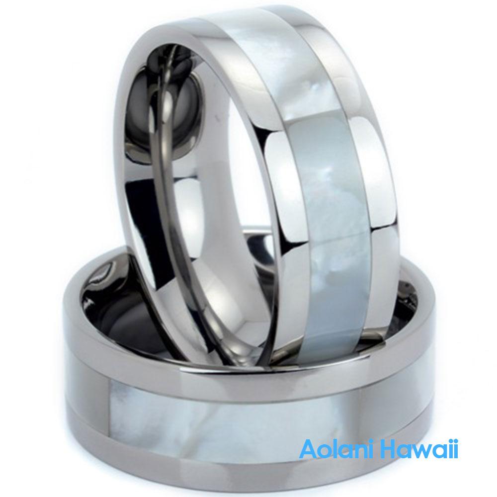 Pearl Inlaid Titanium Ring (8mm width, Flat Style)