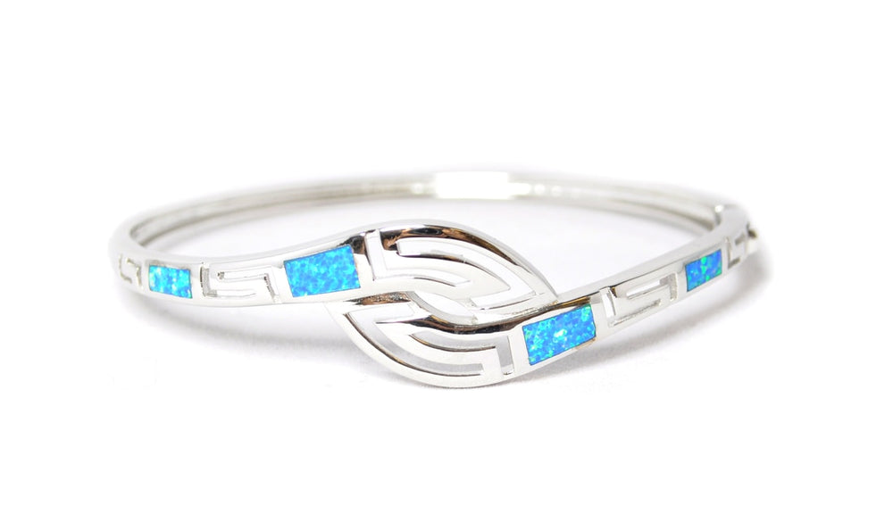 Curved Opal  Sterling Silver Hinged Buckle Geek Key Bangle Bracelet