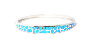 CZ Stone Opal  Sterling Silver Hinged Bangle Bracelet