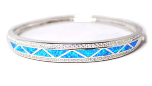 
            
                Load image into Gallery viewer, CZ Stone Opal  Sterling Silver Hinged Bangle Bracelet
            
        