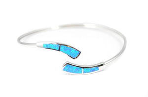 Wave Shaped Opal Sterling Silver Hinged Bangle Bracelet