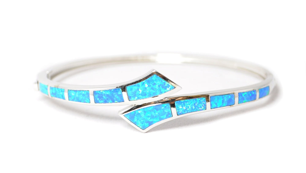 Wave Opal Sterling Silver Hinged Bangle Bracelet