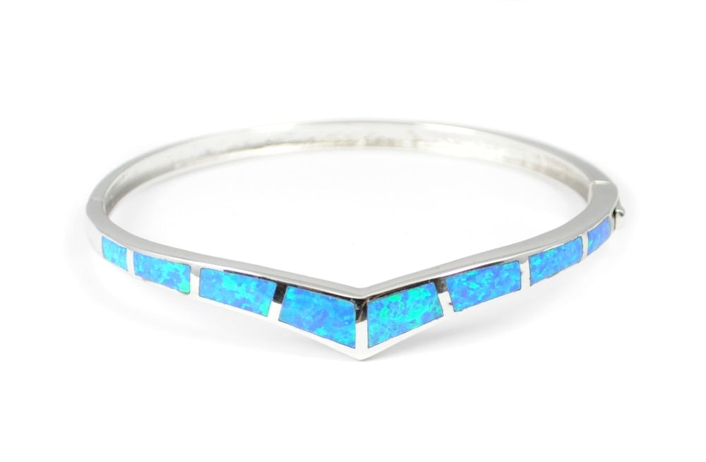 Princess  Opal Sterling Silver Hooked Bangle Bracelet