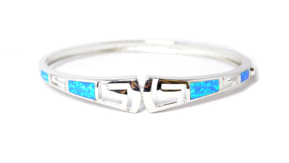 Opal  Sterling Silver Hinged Buckle Geek Key Bangle Bracelet