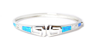 Curved Opal  Sterling Silver Hinged Buckle Geek Key Bangle Bracelet