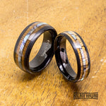 Black Tungsten Ring with Abalone with Koa Wood Inlay