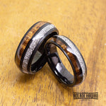 Meteorite Black Tungsten Ring with Koa Wood Inlay