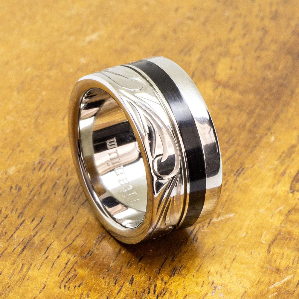 Black Ebony Wood Titanium Ring (10mm Flat Style)