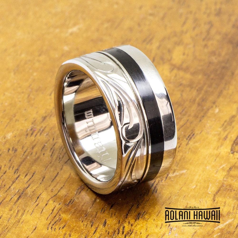 Black Ebony Wood Titanium Ring (10mm Flat Style)